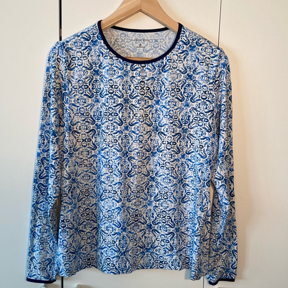 Lands' End Blue and White Long Sleeves rash guard M